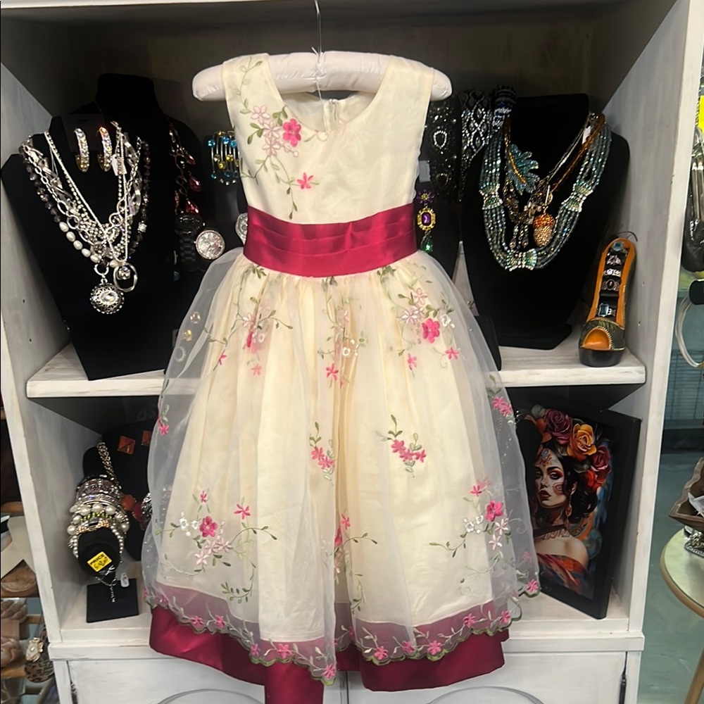 Floral Embroidered Dress with Pink Accents